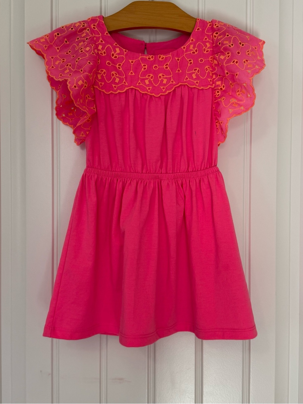 Lilly Pulitzer Girls Evette Dress Pink Isle XS (2-3) Eyelet Flutter Sleeve